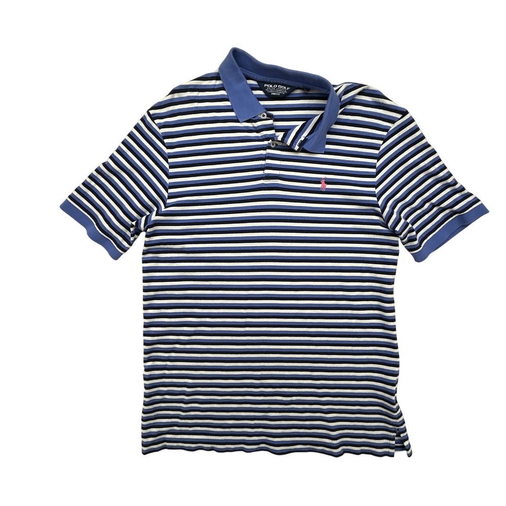 Polo Golf Ralph Lauren Shirt Mens Large Pro Fit Stripe Blue Navy White Pink Pony